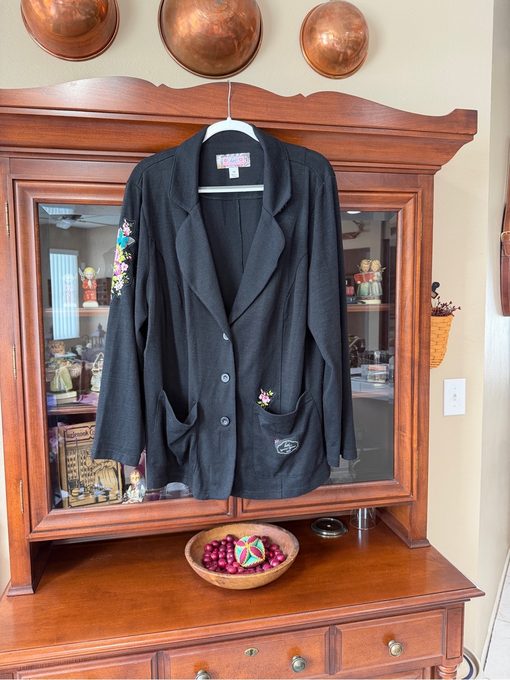 koi Black Scrub Jacket with Floral Embellishments